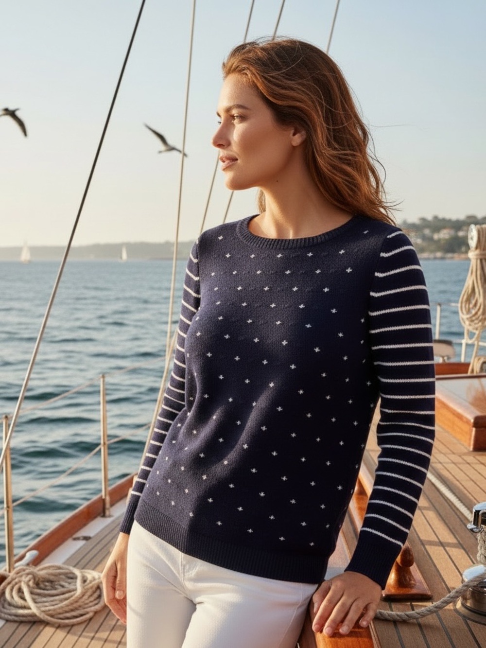 Talbots Knit Nautical Sweater Navy Blue White Size XS Long Sleeves Striped - Picture 9 of 9